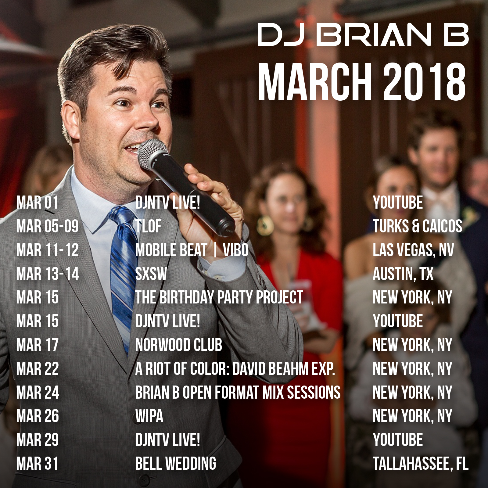 March 2018 Brian B Event Schedule