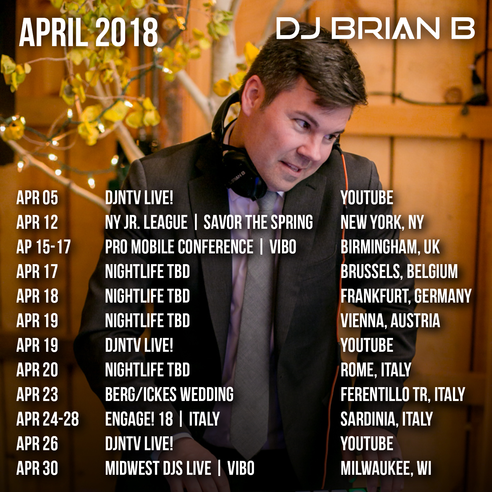 April 2018 Brian B Event Schedule