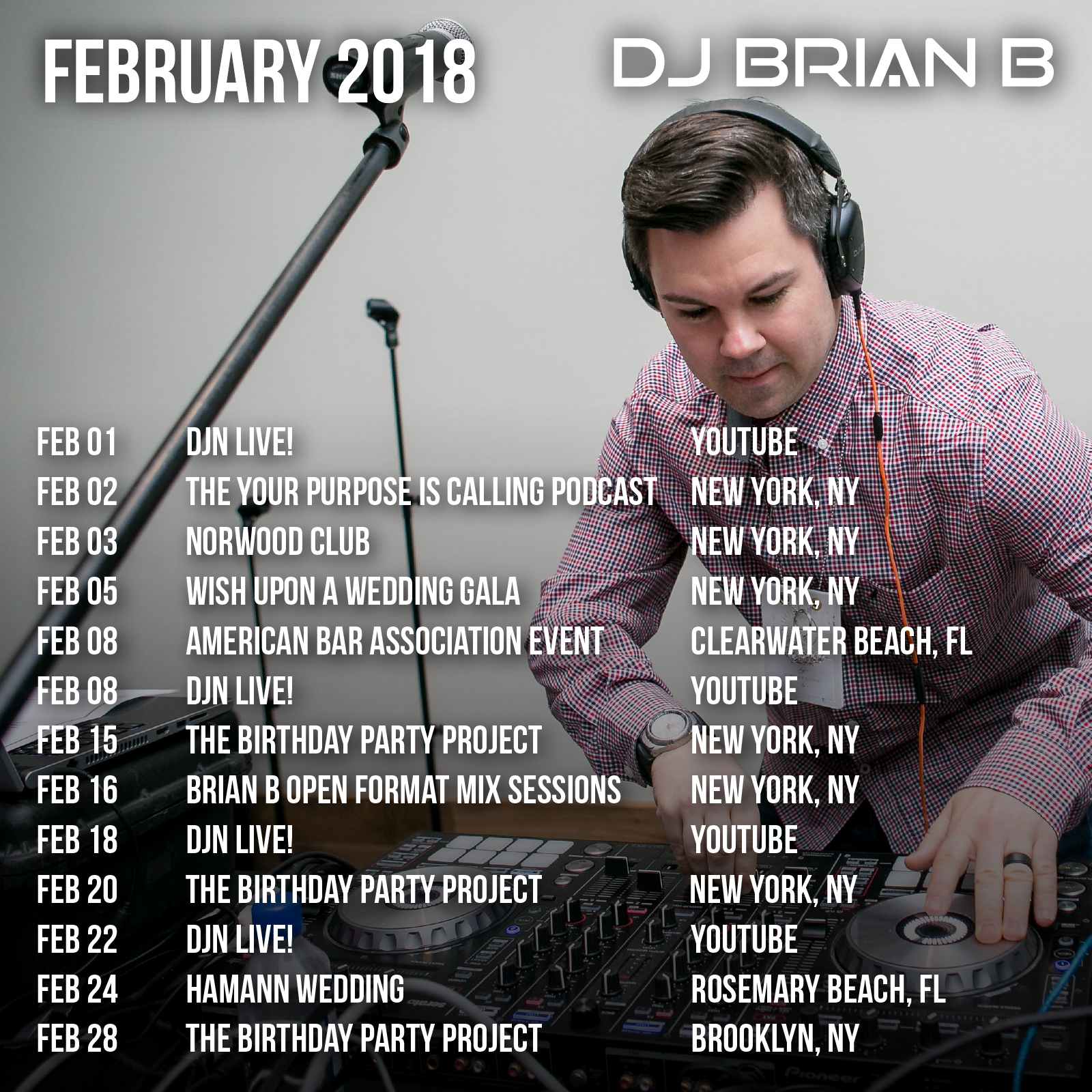 February 2018 Brian B Event Schedule