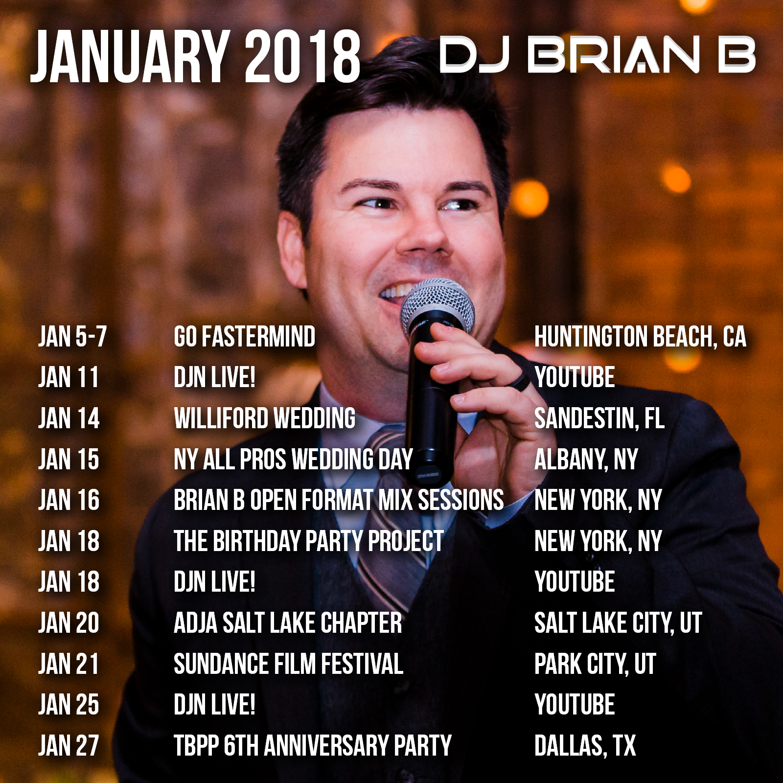 January 2018 Brian B Event Schedule
